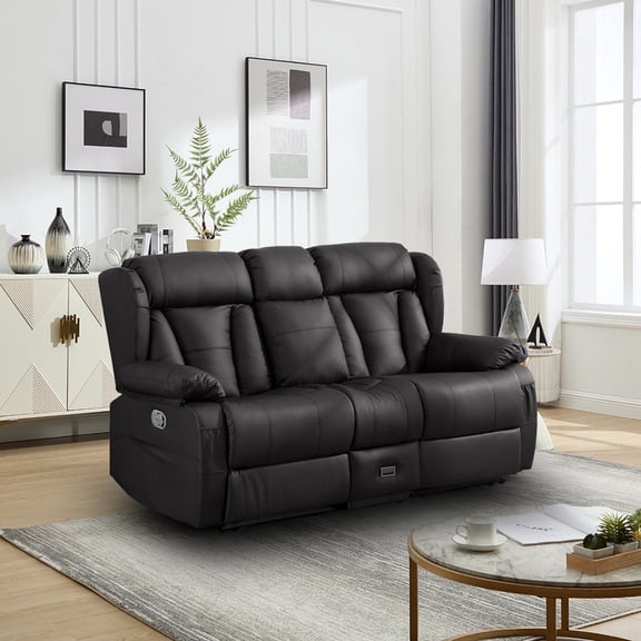 QJTC Faux Leather Loveseat Recliner Sofa with Console, Double Recliner Loveseat with AC/USB/Type C & Drawer for Living Room Home (Black)