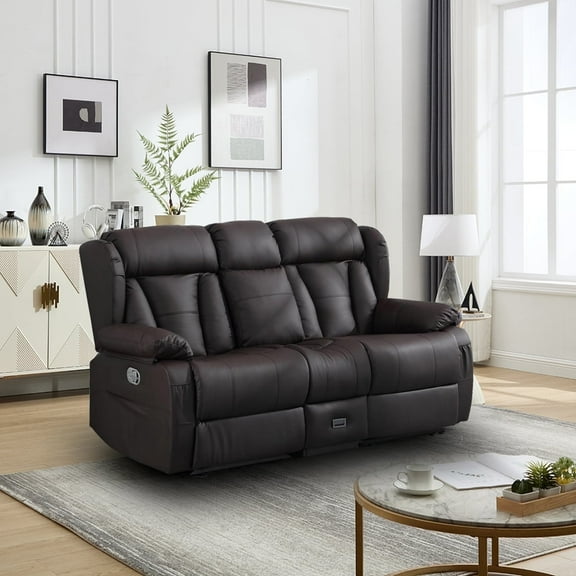 QJTC Faux Leather Loveseat Recliner Sofa with Console, Double Recliner Loveseat with AC/USB/Type C & Drawer for Living Room Home (Brown)