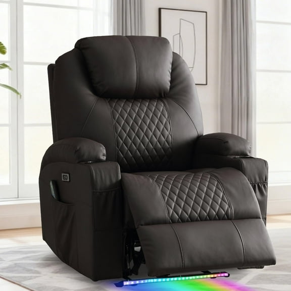 QJTC Massage Recliner Chair, PU Leather Lazy Sofa, Home Theater Seating with Cup Holders/USB Ports for Living Room Recliners, Brown