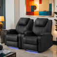 thumbnail image 1 of QJTC Power Massage Recliner Chair with LED Ambient Lighting, PU Leather Lazy Sofa, Electric Home Theater Seating, Massage & Heat Sofa with Cup Holders for Living Room, (Set of 2, Black), 1 of 8