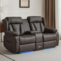QJTC Power Reclining Loveseat Sofa, Loveseat Recliner Couch with Console, RV Recliners for Travel Trailers, Home Theater Seating with Cup Holders/LED/Drawer/USB/USB C (Brown)