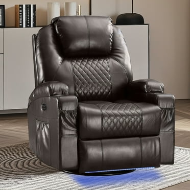 QJTC Recliner Rocking Chair, 270° Swivel Rocker Chairs with Massage and Heat, Lazy Boy Recliner Chair with Remote Control / Cup Holder for Living Room, Bedroom, Brown