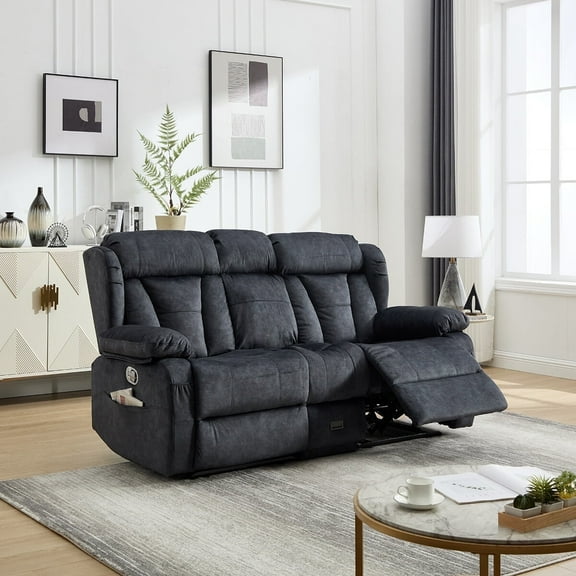 QJTCK Velvet Loveseat Recliner Sofa, Manual Reclining Loveseat with Console,Modern 2 Seat Recliner Couch Sofa, RV Recliner Couch with AC/USB/Type C & Drawer for Living Room Home (Dark Gray)