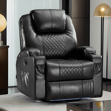QJTCK Recliner Chair, Massage and Heat Rocker Recliner Chair, 270° Swivel Recliner Chairs, Power Recliner Chair with Cup Holder for Living Room, Black