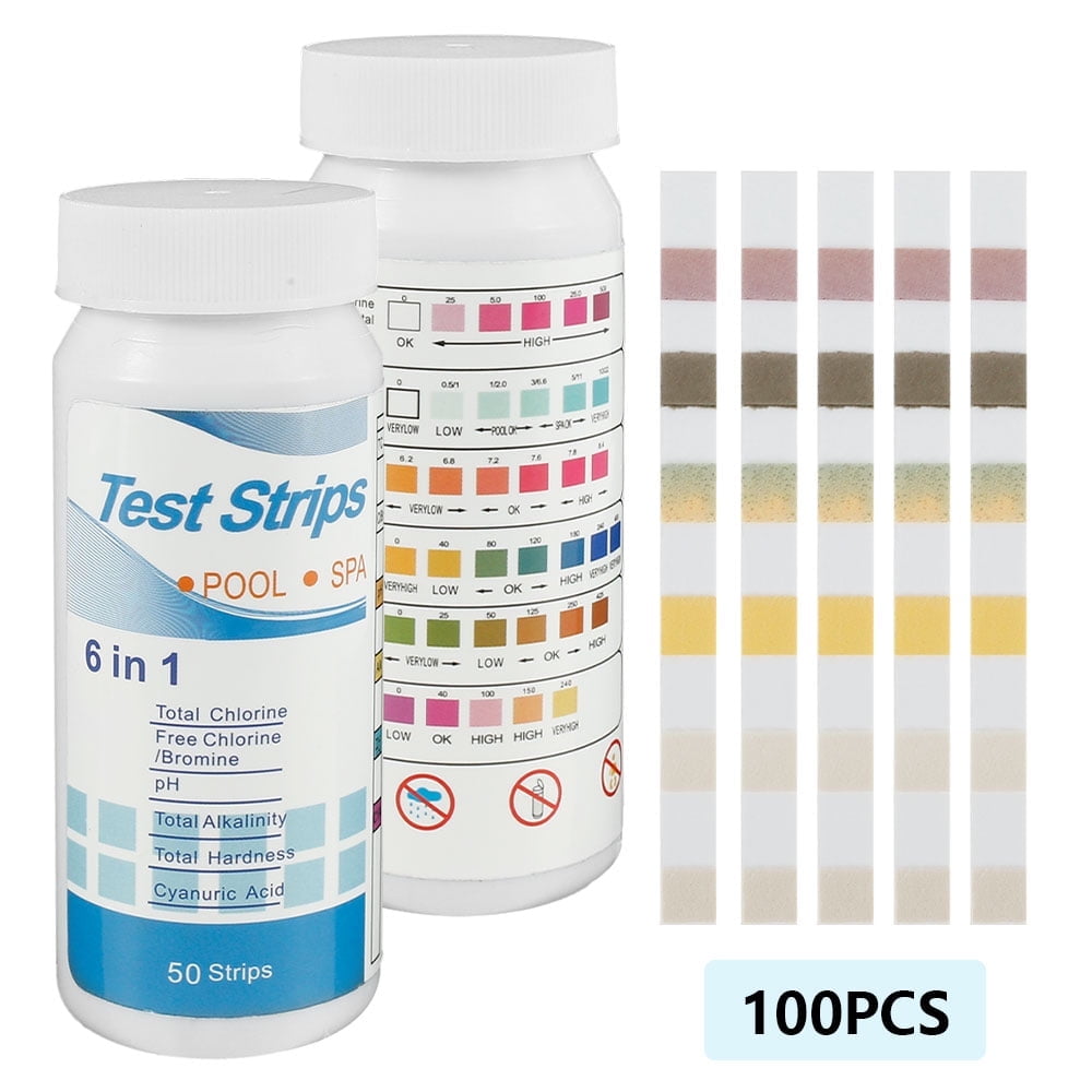 QJUHUNG 100 pieces pool water test strips 6 in 1 water tester for PH total chlorine free
