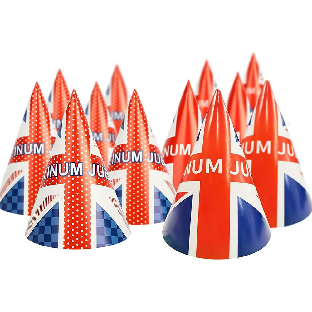 QJUHUNG 12pcs Cone Hats Union Jack Party Celebrations Cap Paper