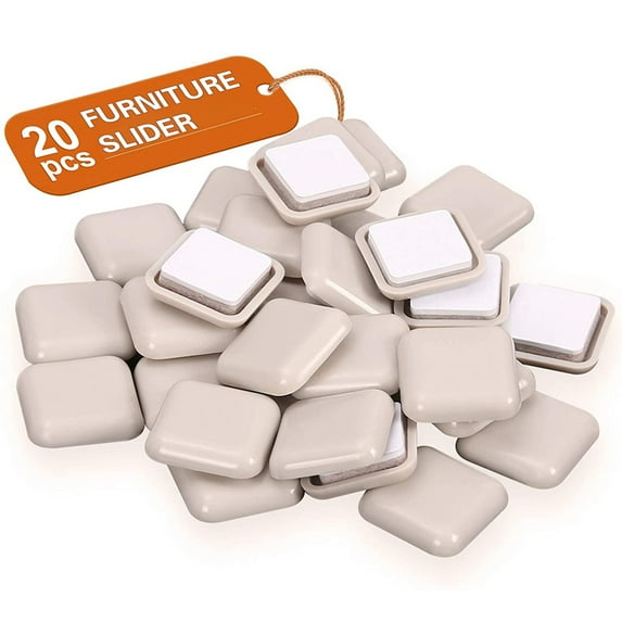 QJUHUNG 20 PCS Self-Stick, Square Heavy Furniture Sliders for Carpeted Surfaces, 2" Square Beige SuperSliders for Furniture-Adhesive Carpet Sliders