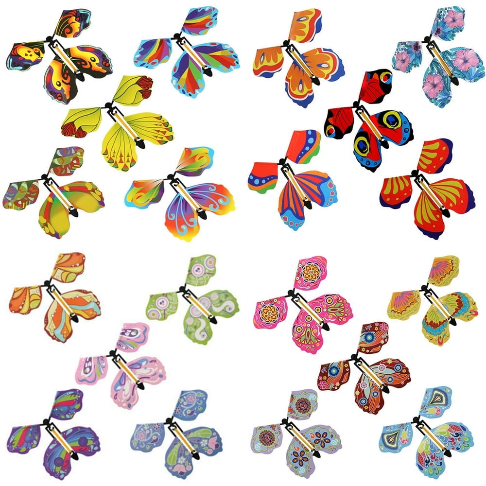 QJUHUNG 20PCS Flying Butterfly Cards Rubber Band Powered Wind up