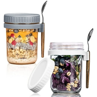 Lomubue Overnight Oats Jar with Lid Mini Spoon Ring Handle Microwaveable  Food-Grade Container Portable Breakfast Soy Milk Cup Yogurt Salad Cup  Household Supplies 
