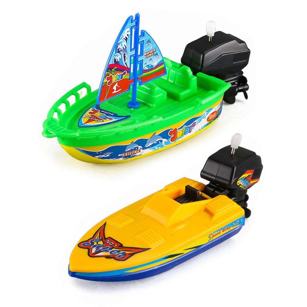 QJUHUNG 2Pcs Wind-up Boat Bath Toy Bathtub Pull and Go Yacht Water Toy
