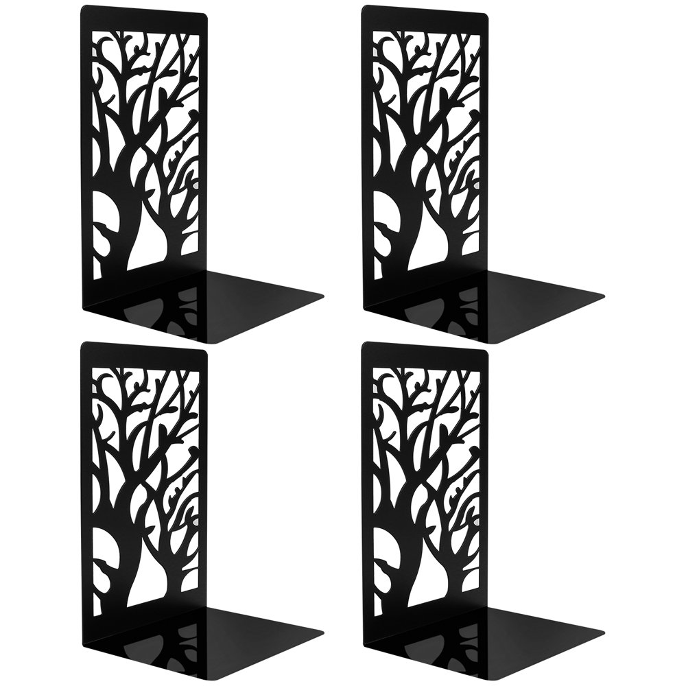 QJUHUNG 4 Pcs Tree Metal Bookends NonSkid Modern Decorative Heavy
