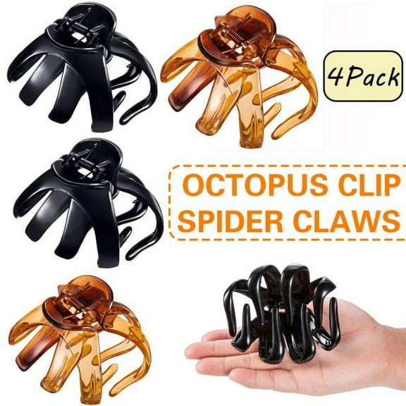 QJUHUNG 4 Pieces Large Grip Octopus Clip Spider Hair Claw Octopus Jaw Hair Claw Clips for Thick Hair