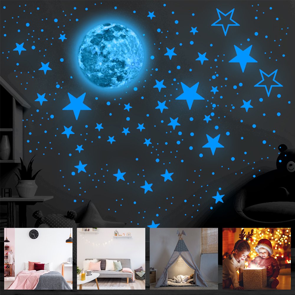 QJUHUNG 435pcs Glow in The Dark Stars Wall Stickers Glowing Stars for