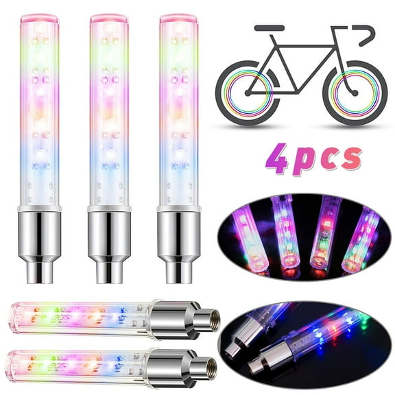 QJUHUNG 4PCS Colorful 5 LED Flash Cycling Bike Bicycle Motor Car Tire Spoke Valve Wheel Cap Alarm LED Neon Light Lamp