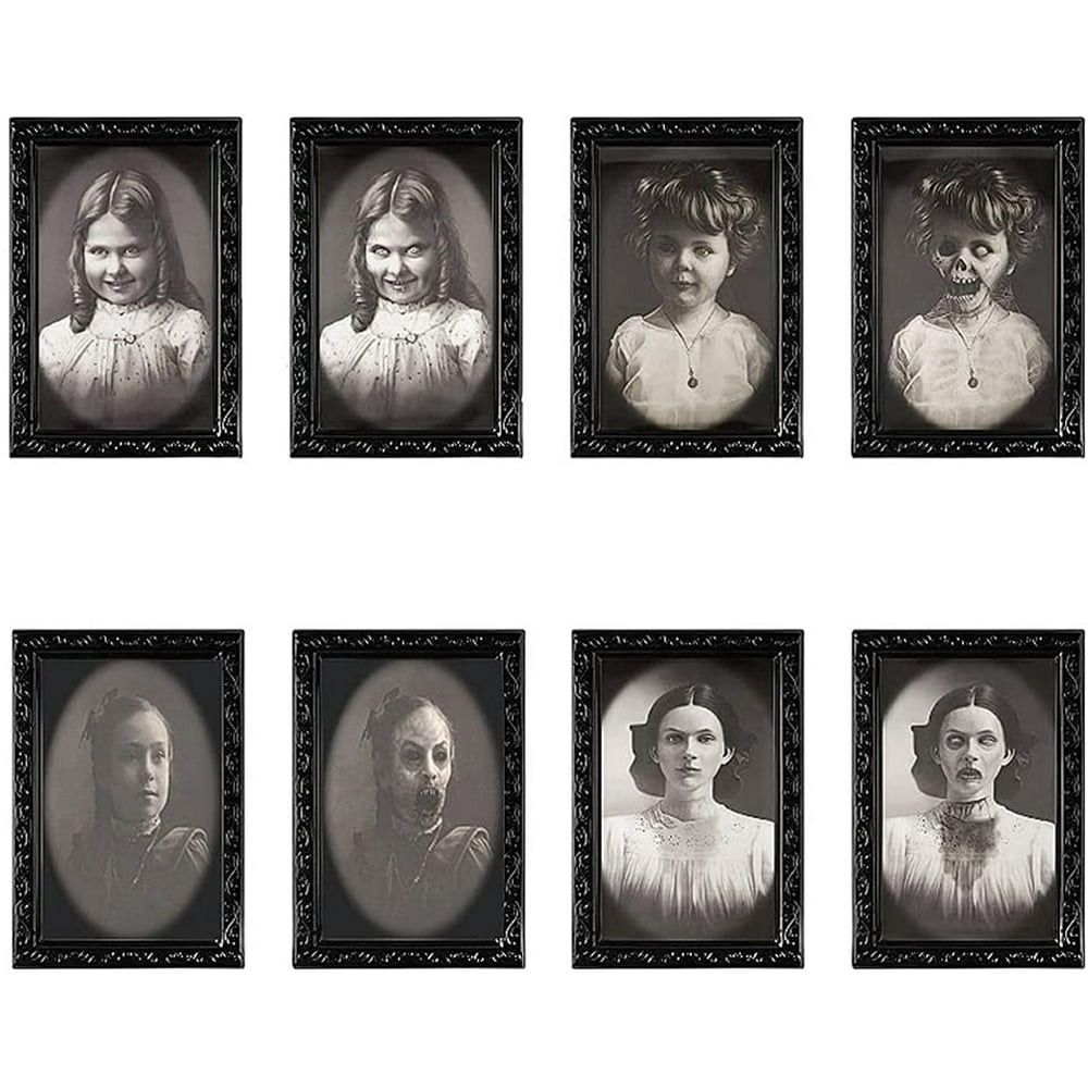 QJUHUNG 4Pcs Halloween Horror Portrait 3D Changing Face Photo Frame