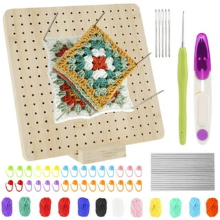 Crochet Blocking Board Wooden Blocking Board Sewing with Stainless Steel Rod Pins Hole Board Gifts Mother, Grandmothers for Beginners 31.5cmx31.5cm