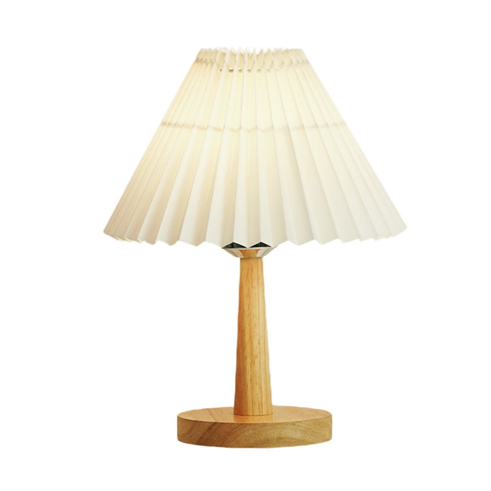 QJUHUNG Bedside Lamp Pleated White Lampshade Nightstand Aesthetic Lamp