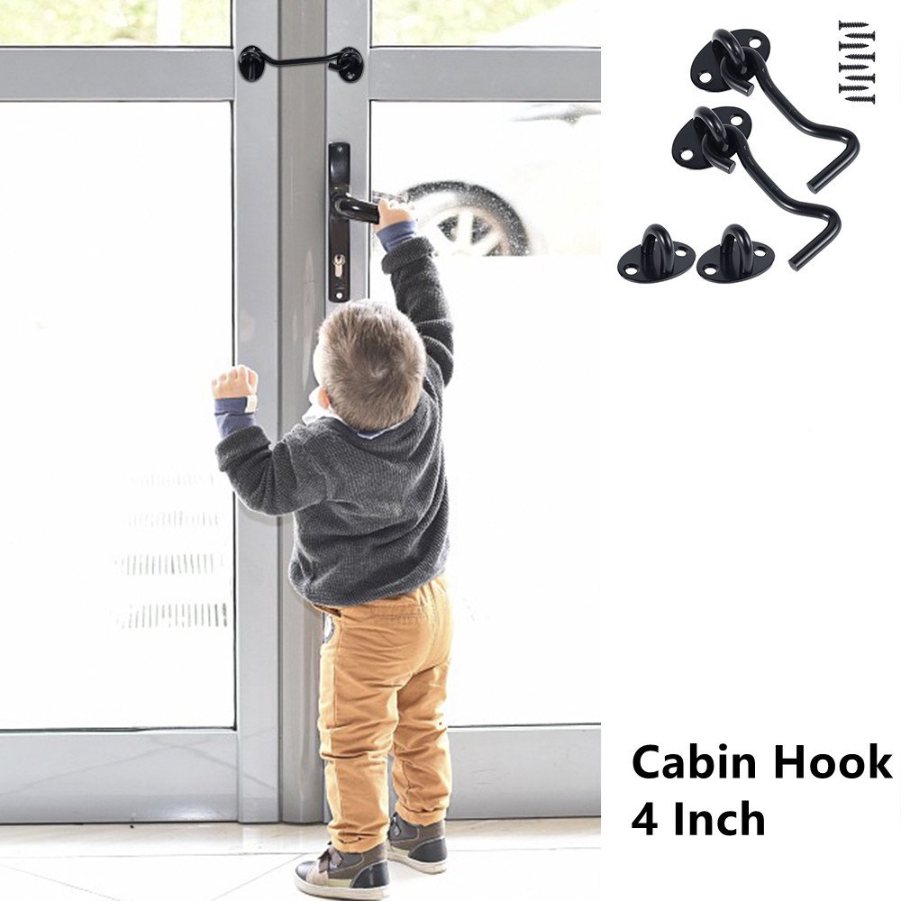 QJUHUNG Cabin Hook Cabin Hook Black Hook and Eye Latch Stainless Steel