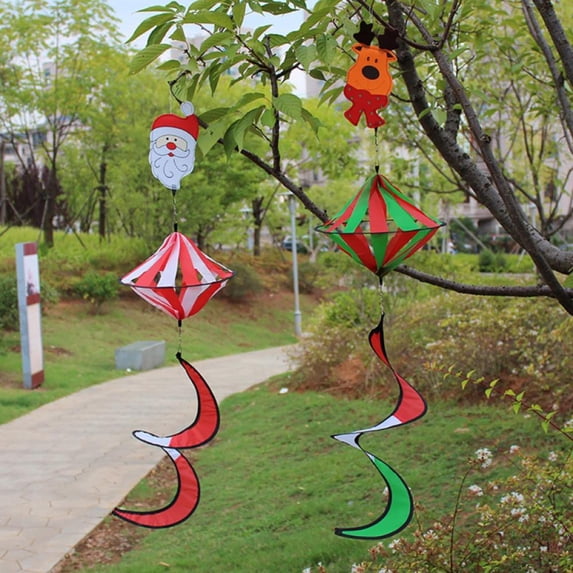 QJUHUNG Christmas Outdoor Hanging Decorations Set of 6 Wind Spiral Windsock Spinner with Santa Claus Reindeer Xmas Ornament for Indoor Outside Tree Porch Garden Front Yard Lawn