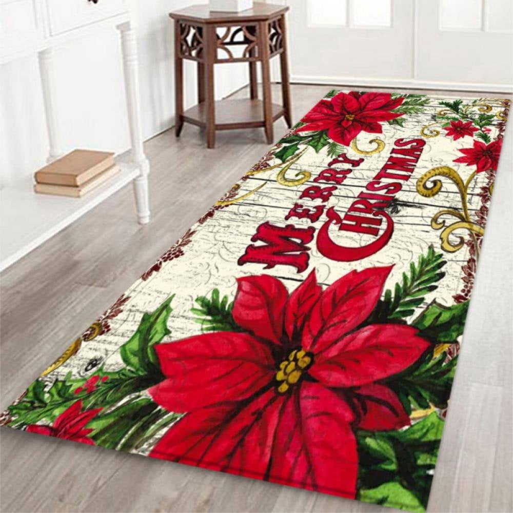 QJUHUNG Christmas Rug Runner 2x6 Ft Washable Non Slip Christmas Floral Christmas Rugs Runners