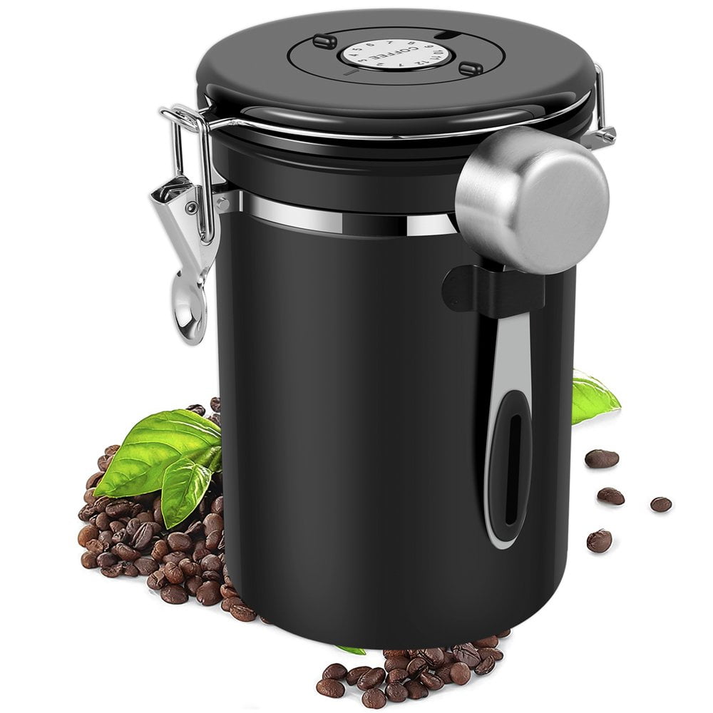 QJUHUNG Coffee Canister with Spoon 1800ml Stainless Steel Coffee