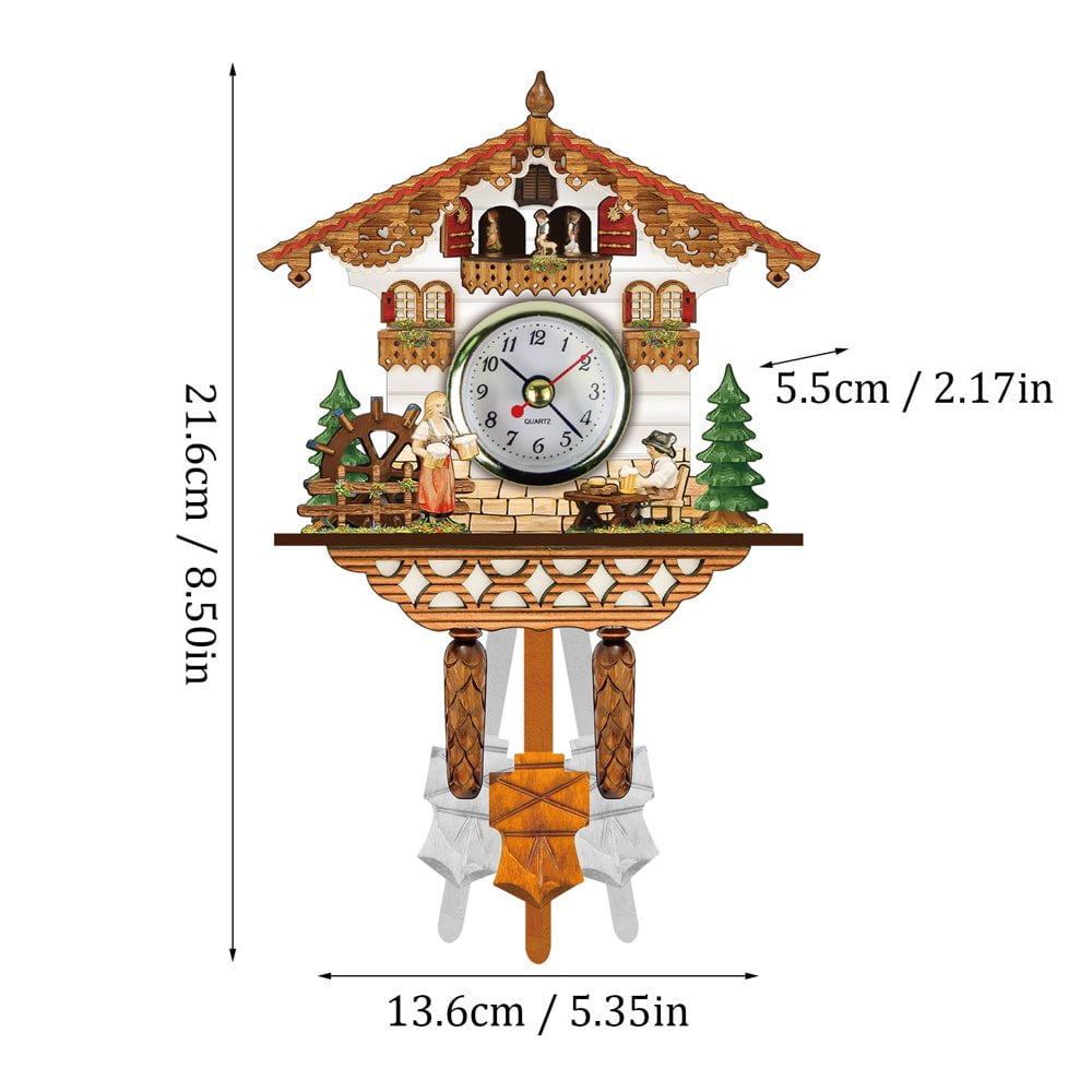 QJUHUNG Cuckoo Cuckoo Wall Clock Chime Alarm Clock Retro Clock Wooden