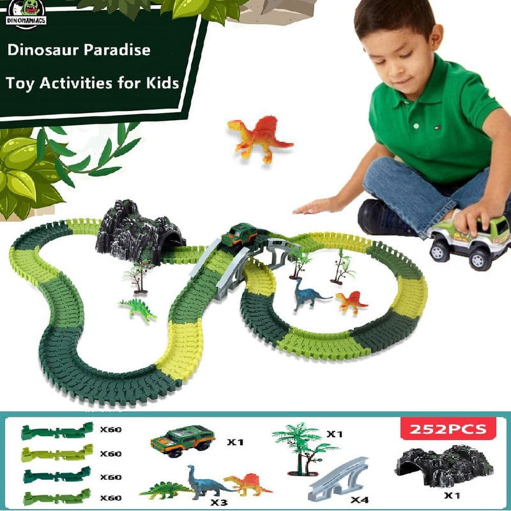 QJUHUNG Dinosaur Track Toy Set 252 Piece Dinosaur Toy Build an