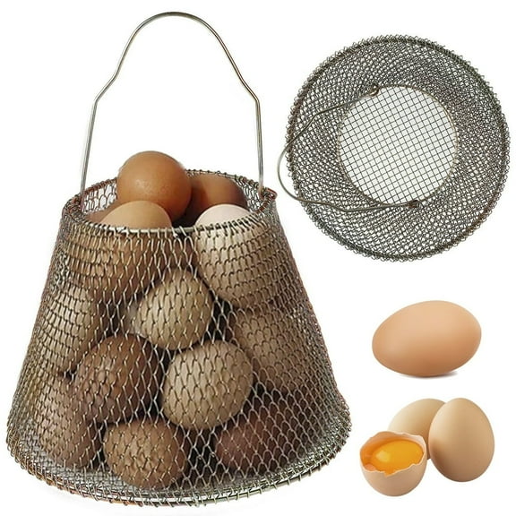 QJUHUNG Egg Basket Galvanized Collapsible Egg Mesh Box Fast-drying Portable Egg Storage Basket Easy Washing Kitchen Grocery Storage Organizer for Vegetable Onion Potato Fruit