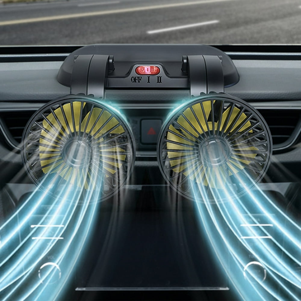 QJUHUNG Electric Car Fan Dual Head Automobile Fans 2 Speed Adjustable Car Cooling Fan 360
