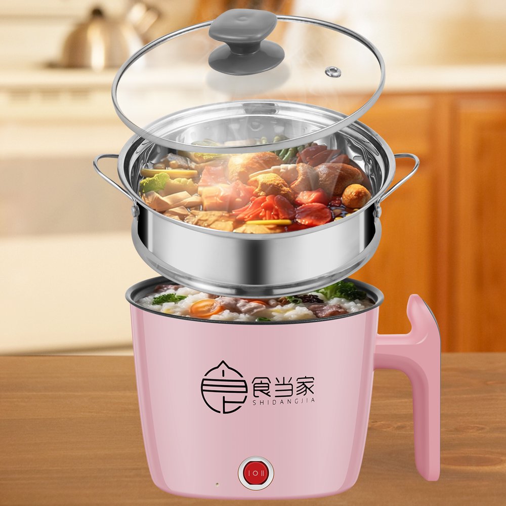 QJUHUNG Electric Hot Pot with Steamer 55oz Nonstick Mini Electric