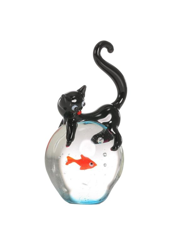 QJUHUNG Glass Ornament Hand Blown Cat and Figurine Crystal Glass Paperweight Home Decor Collectible Statue