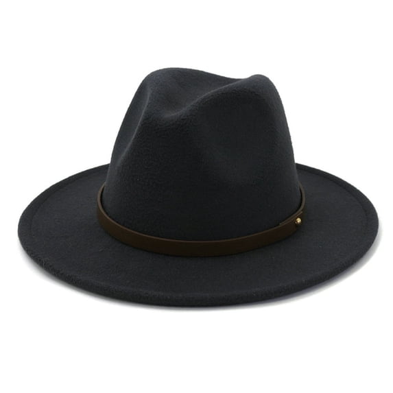 QJUHUNG Hats with Belt Buckle Large Autumn Winter Dress Elegant Wide Brim Caps Warm-keeping Wool Men Cowboy Outdoor Wedding Church Light Tan 58cm