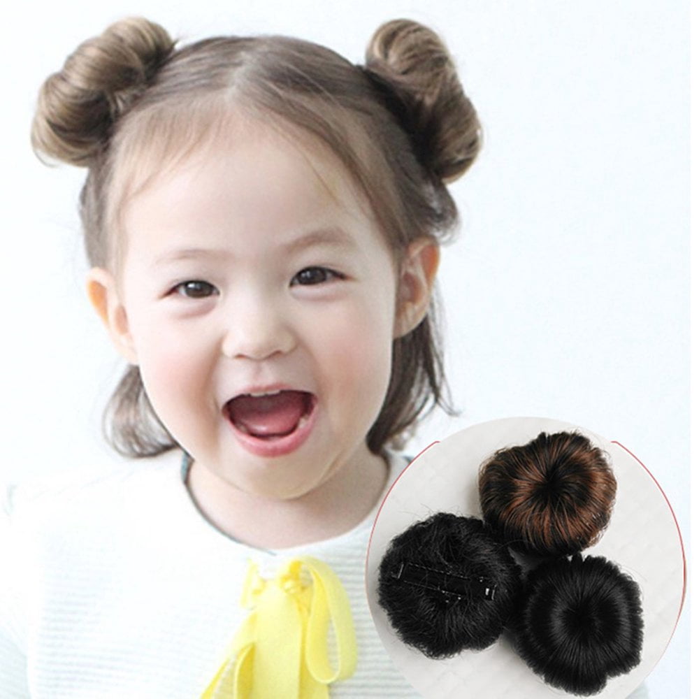QJUHUNG Kids Girls Hair Bun Extension Wig Hairpiece Wavy Curly Messy
