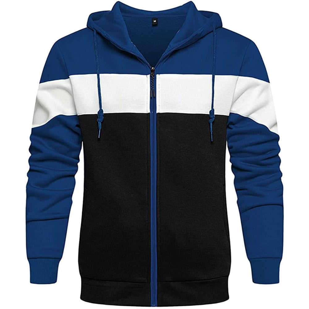 QJUHUNG Men s Hoodies Zip Front Sweatshirt Color Blocking Hooded