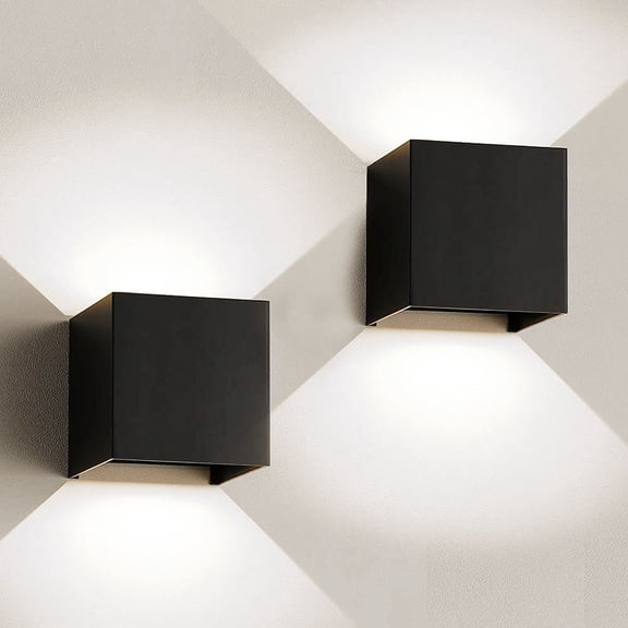 QJUHUNG Modern LED Wall Sconce Dimmable Up Down Wall Lamp Black Bedroom Wall Sconces 12W Hallway Wall Mounted Lighting Fixtures for Stair Living Room 2PCS