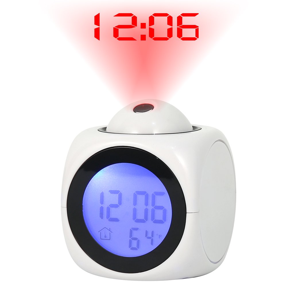 QJUHUNG Multifunction Digital Projection Alarm Clock Voice Talking LCD