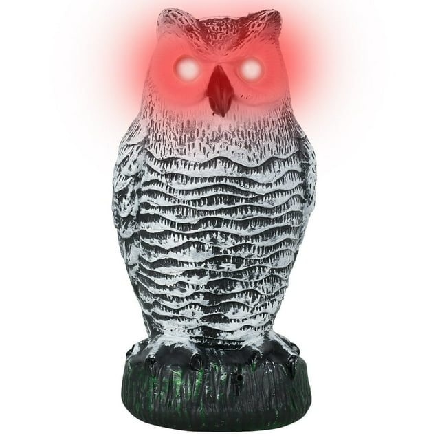 QJUHUNG Owl Decoy Waterproof Fake Owl Scarecrow with Flashing Eyes and