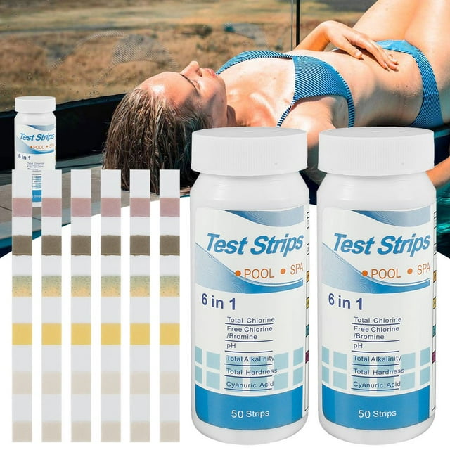 QJUHUNG Pool and Spa Test Strips 6in1 Swimming Pool Test Kit 100