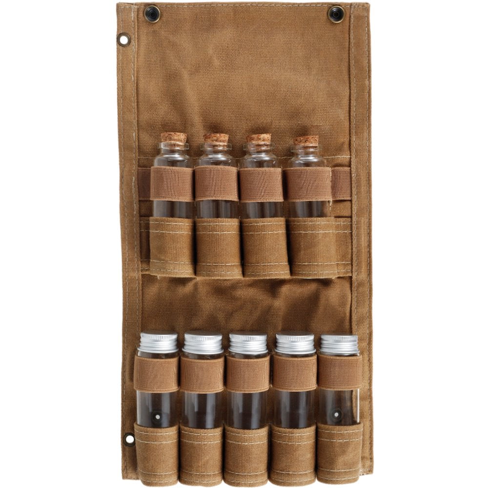 QJUHUNG Portable Spice Bag with 9 Spice Jars Wax Canvas Seasoning