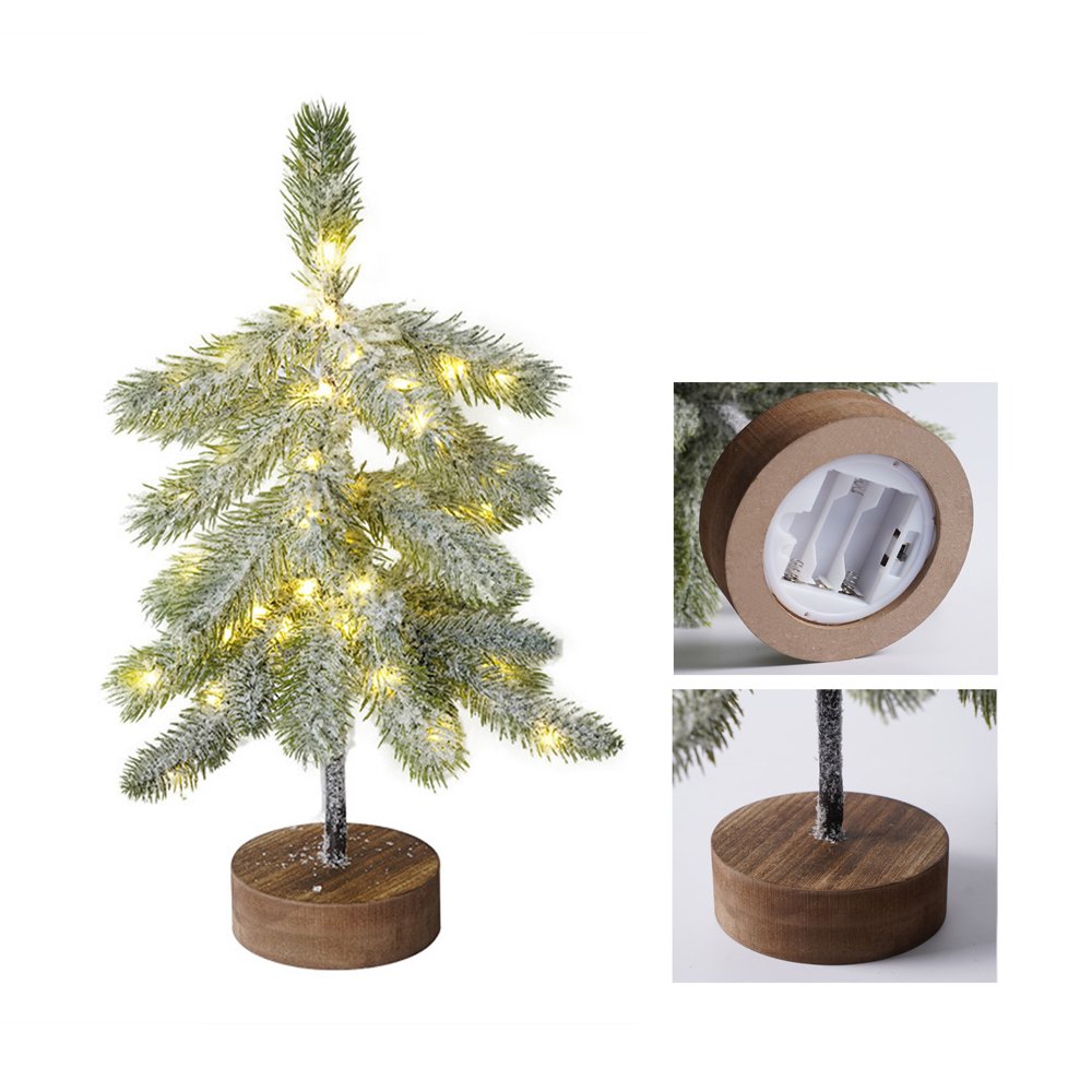 QJUHUNG Small Christmas Tree for Table Trees Lamp with LED Lights Artificial Lighted Snowy Pine
