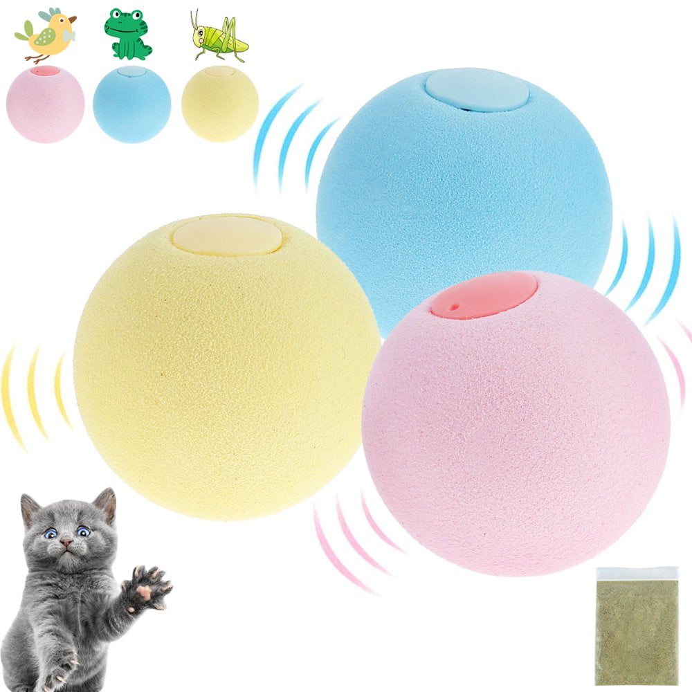 QJUHUNG Smart Interactive Cat Toy 3pcs Cat Toy Balls Newest Version 360 Degree Self Rotating
