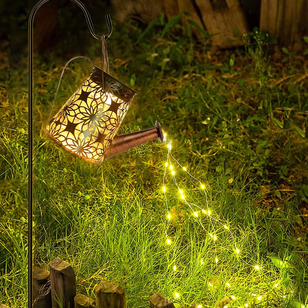 QJUHUNG Solar Watering Can with Cascading Lights Warm LED Watering Can