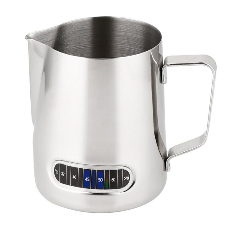 Stainless Steel Milk Frothing Pitcher with Thermometer for Steaming Milk -  Ideal