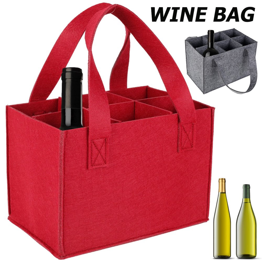 QJUHUNG Wine Bottle Carrier for 6 Bottles Felt Wine Bottle Holder Bag