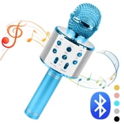 QJUHUNG Wireless Bluetooth Handheld Karaoke Microphone Speaker KTV Player Mic Party - Soil Blue