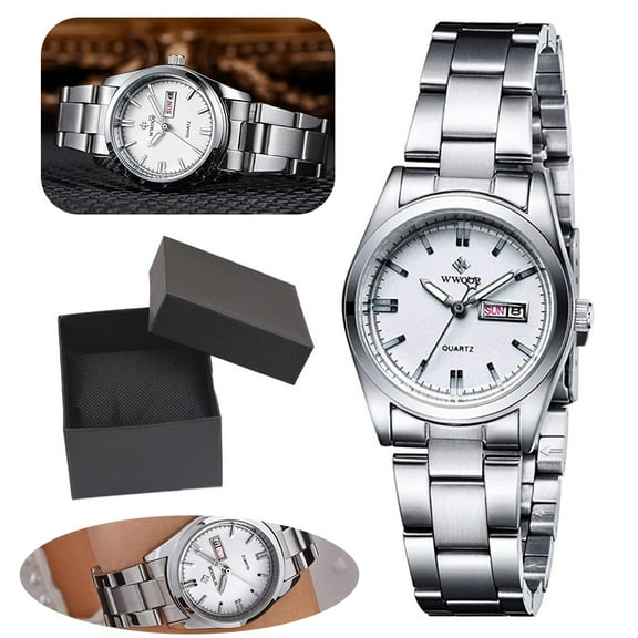 QJUHUNG Women's Watches Luminous Waterproof Calendar Ladies Stainless Steel Dress Quartz Wrist Watch (White)