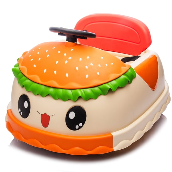 QJin-Enterprise 12V Kids Ride On Bumper Car, Cute Hamburger Design Electric Bumper Vehicle with Parental Remote Control, 360 Spin, Anti-Rollover, Bluetooth Music & LED Lights for Toddlers Ages 2-5