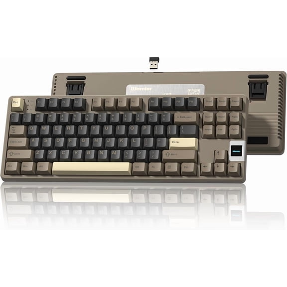 QK87 75% Keyboard with Multimedia Screen, QMK/VIA  Gaming Keyboard, Creamy Mechanical Key Board,3-Mode  Custom Gasket Hot Swappable for &, POM Linear  ( Brown)
