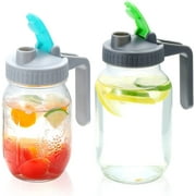 QKOO 2 Pack Wide Mouth Mason Jar Flip Cap Lids with Handle, Leak-free and Airtight, Easy Pouring Spout