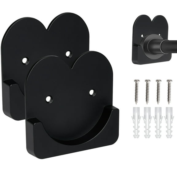 QKOO Shower Curtain Rod Mount Holder | Adhesive Shower Rod Tension Retainer | ABS Plastic | 2 Pack, Black